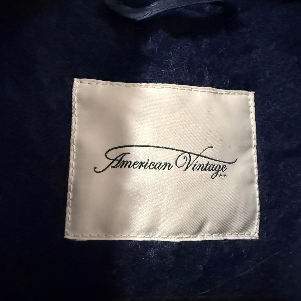 $495 American Vintage Navy Blue Wool Coat Oversized Collar Button Front XS S - Picture 6 of 8